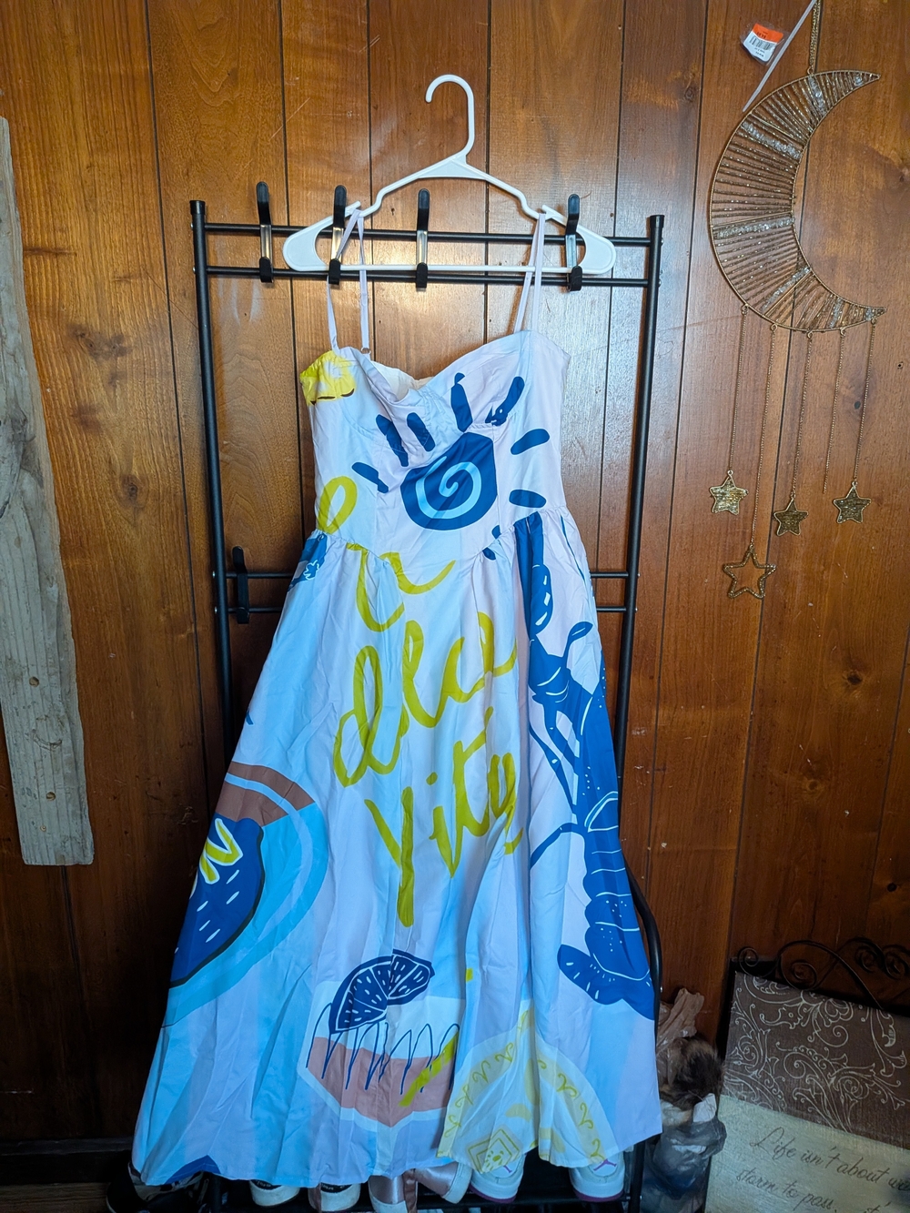 Maxi Sundress with Blue & Yellow Abstract Print